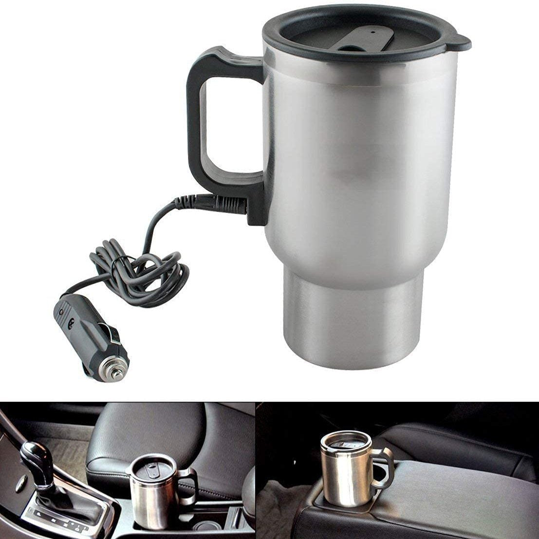 Cana termica electrica, Zola®, pentru masina, 12 V, 400 ml, din otel inoxidabil/plastic, 16x8.5 cm, argintie Cana termica electrica, Zola®, pentru masina, 12 V, 400 ml, din otel inoxidabil/plastic, 16x8.5 cm, argintie